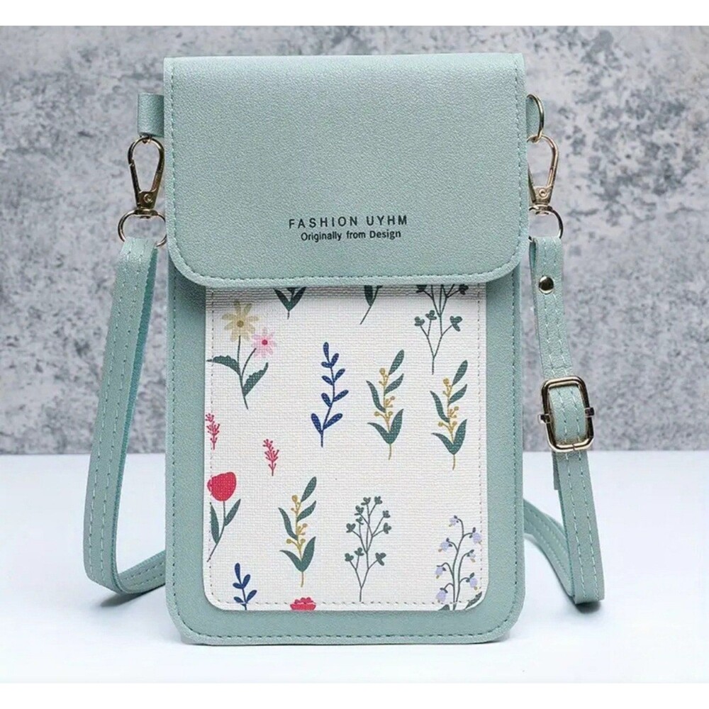 Fashion‎ Uyhm Mint Green Floral Print Phone Crossbody Bag